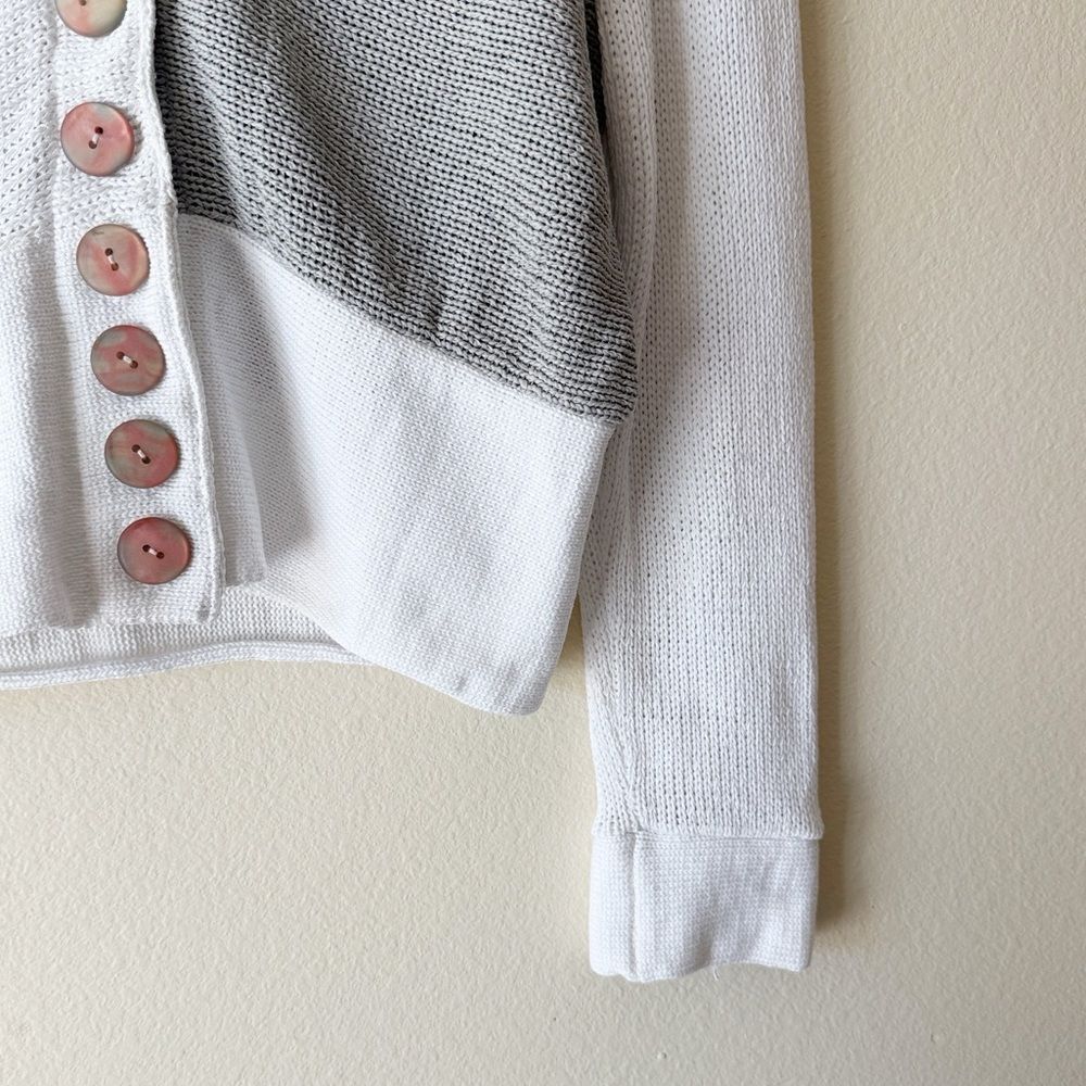 Eckhaus Latta 100% Cotton Asymmetric Colorblock Knit Cardigan Grey & White - Picture 6 of 14